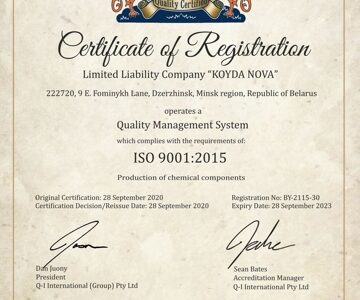 New Certificate ISO 9001:2015